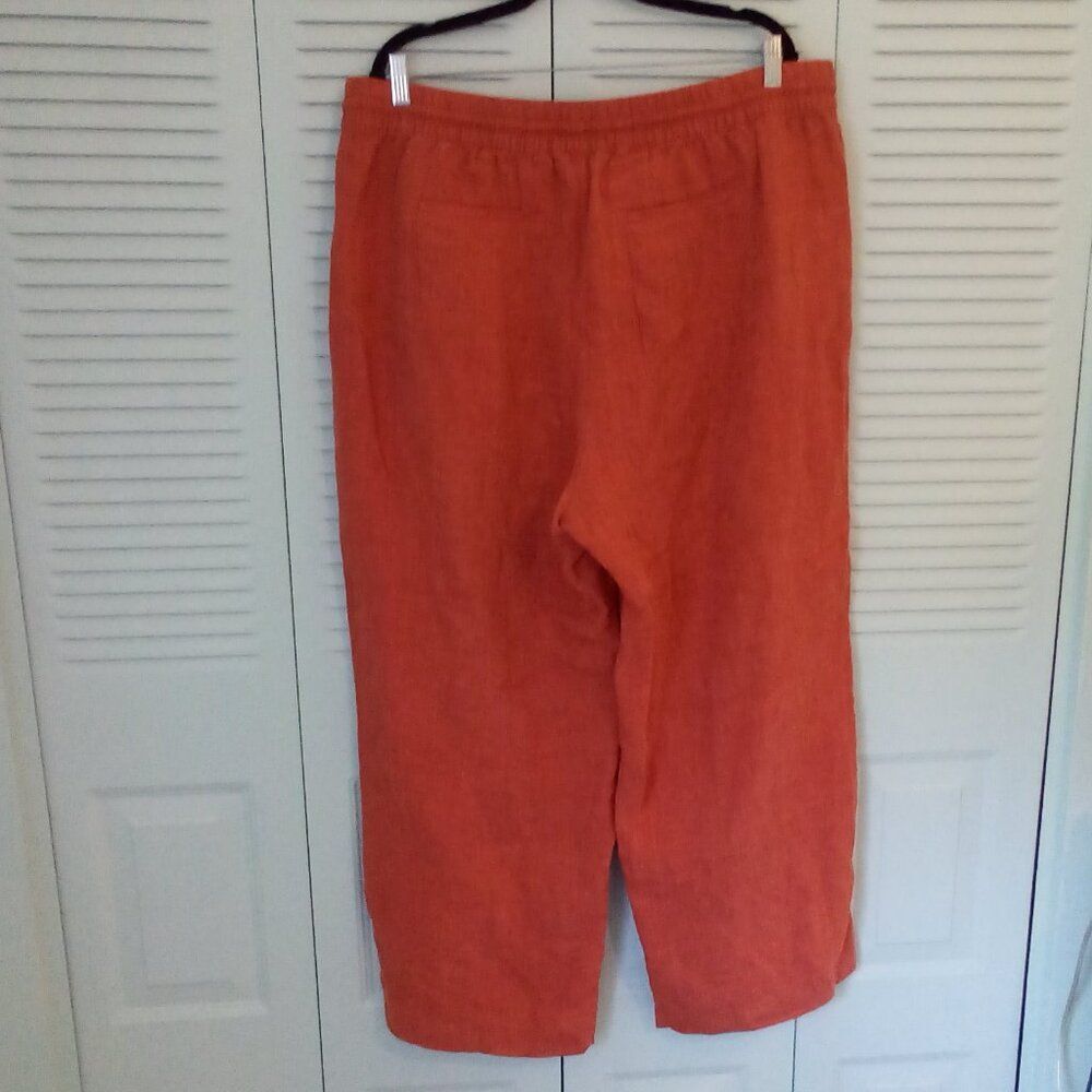 ATHLETA SIZE 20 RETREAT 100% LINEN WIDE LEG PULL-ON PANTS TIE WAIST ZIP POCKETS - Picture 2 of 13